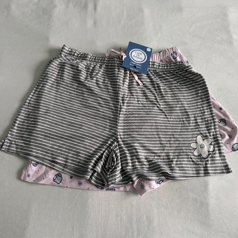 SET OF 2 SUMMER SLEEP SHORTS WOMENS M PINK GRAY LIFE IS GOOD NWT